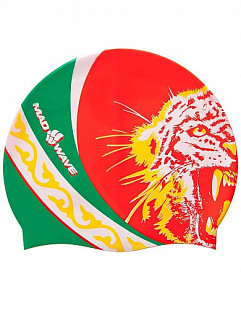 Шапочка для бассейна (плавания) взрослая Mad Wave TATARSTAN red/green