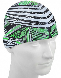 Шапочка для бассейна (плавания) взрослая Mad Wave Silicone Printed Stripes green