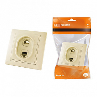 Розетка Tdm телефонная RJ11+ компьютерная RJ45 Таймыр Ivory SQ1814-0123