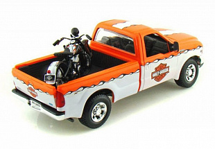 Масштабная модель автомобиля Maisto 1:24 HD Форд F-350 Супердьюти пикап (1999) с мотоциклом  в ассортименте (32172)