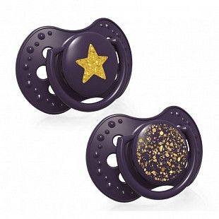 Пустышка силиконовая LOVI  Stardust симметричной формы, динамическая, 0-3 мес., 2 шт. (22/892_violet)