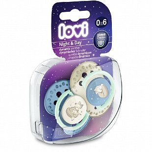 Пустышка силиконовая Lovi Night&Day симметричной формы, динамическая, 0-3 мес., 2 шт. (22/913_newboy)