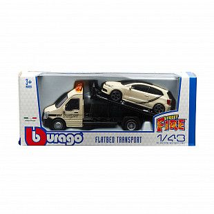 Масштабная модель автомобиля Bburago Street Fire Эвакуатор и Volksvagen Polo GTI 1:43 (18-31400) Black/Beige
