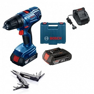 Аккумуляторная дрель-шуруповерт Bosch GSR 180-LI + мультитул Swiss Peak 0615990K9P