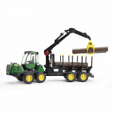 Игрушка Bruder Трактор John Deere 1210E с прицепом с манипулятором и брёвнами 02133