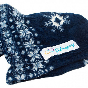 Плед с рукавами Sleepy New Year Snowflake Blue с белыми снежинками