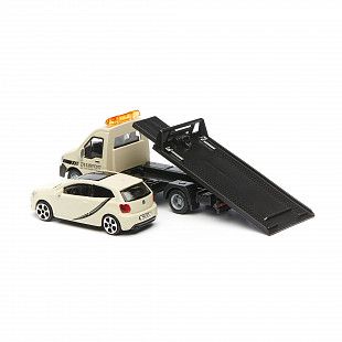 Масштабная модель автомобиля Bburago Street Fire Эвакуатор и Volksvagen Polo GTI 1:43 (18-31400) Black/Beige