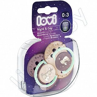Пустышка силиконовая Lovi Night&Day симметричной формы, динамическая, 0-3 мес., 2 шт. (22/913girl)