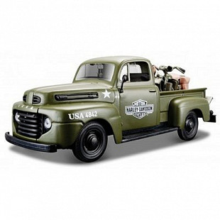 Масштабная модель автомобиля Maisto 1:24 Форд F-1 "армия USA Пикап" + мотоцикл 1:18 серии Харлей Дэвидсон (32185) khaki