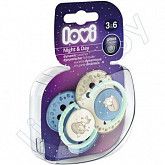 Пустышка силиконовая Lovi Night&Day симметричной формы, динамическая, 3-6 мес., 2 шт. (22/914boy)