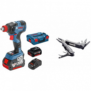 Аккумуляторный ударный гайковерт Bosch GDX 18V-200 C L-BOXX + мультитул Swiss Peak 0615990L00