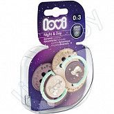 Пустышка силиконовая Lovi Night&Day симметричной формы, динамическая, 0-3 мес., 2 шт. (22/913girl)