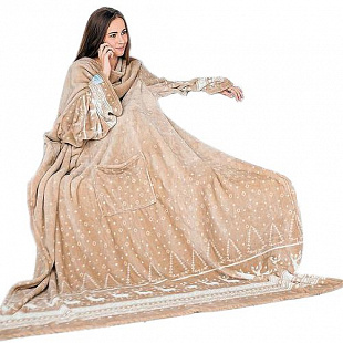 Новогодний плед с рукавами бежевый Sleepy New Year Beige