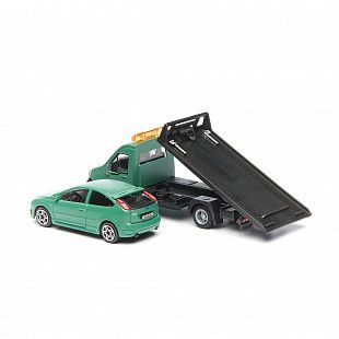 Масштабная модель автомобиля Bburago Street Fire Эвакуатор и Ford Focus ST 1:43 (18-31400) Black/Green