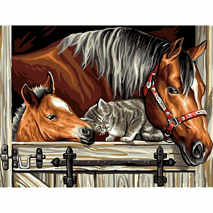 Картина по номерам с трафаретом для нанесения и кисточками Picasso Лошади и котик PC3040045