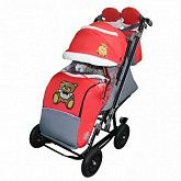 Санки-коляска Snow Galaxy City-2-1 Мишка с бабочкой на красном на больших надувных колёс+сумка