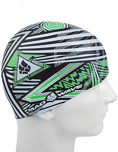 Шапочка для бассейна (плавания) взрослая Mad Wave Silicone Printed Stripes green