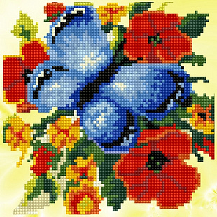 Алмазная мозаика Рыжий Кот Яркая бабочка на цветах ASN003