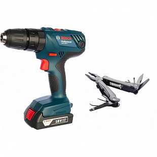 Аккумуляторная ударная дрель-шуруповерт Bosch GSB 180-LI + мультитул Swiss Peak 0615990K9T