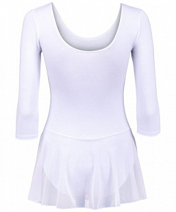 Купальник гимнастический рукав3/4 юбка сетка хлопок 181 white