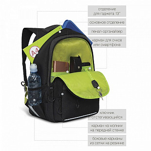 Рюкзак школьный GRIZZLY RB-154-3 /2 black/light green