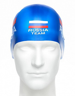 Шапочка для бассейна (плавания) взрослая Mad Wave Print Russian Team blue