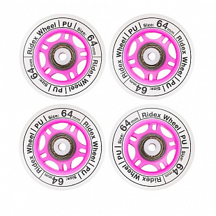 Комплект колес для роликов с подшипниками Ridex 64 мм white/pink