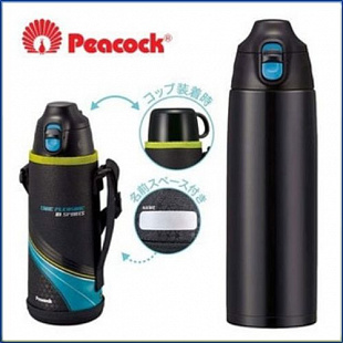Термос Peacock в чехле 2 крышки ASG-W100ABK black