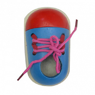 Деревянная игрушка Рыжий Кот Шнуровка объемная Ботинок 10 см ИД-9928