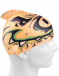 Шапочка для бассейна (плавания) детская Mad Wave Silicone Printed Junior with fin Pig orange
