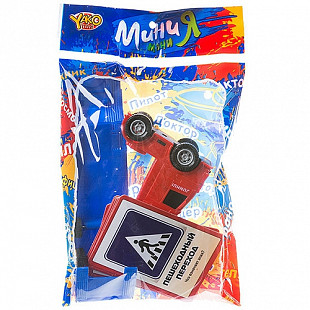 Набор игровой  YAKO "дорожное движение" с инерционной машиной и 6 карточек на знание дорожных знаков М7175