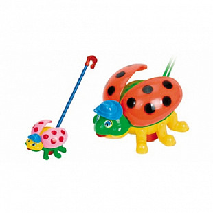 Каталка с ручкой Рыжий Кот Божья коровка И-0478