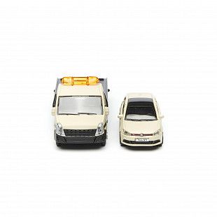 Масштабная модель автомобиля Bburago Street Fire Эвакуатор и Volksvagen Polo GTI 1:43 (18-31400) Black/Beige
