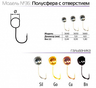 Мормышка Akara Полусфера с отверстием 36