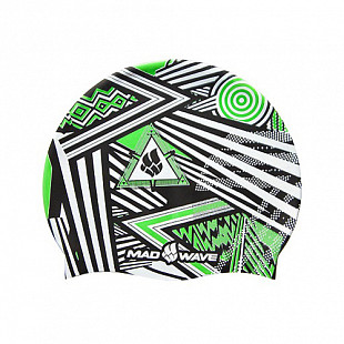 Шапочка для бассейна (плавания) взрослая Mad Wave Silicone Printed Stripes green