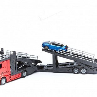 Автовоз Bburago Mercedes Benz Actros + машинка Bburago Ford Renault Captur (18-31456/18-31457) red