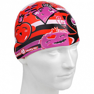 Шапочка для бассейна (плавания) детская Mad Wave Junior Buble Cards red