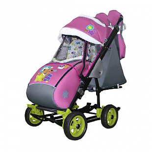 Санки-коляска Galaxy Мишка со звездой на больших колёсах City-3-1 pink