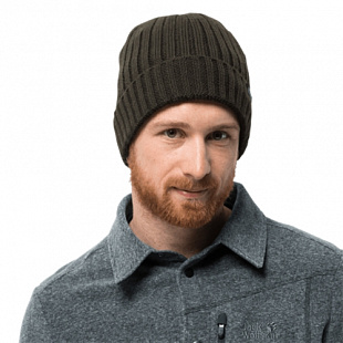 Шапка Jack Wolfskin Stormlock Rip Knit Cap dark moss 1907121-5100