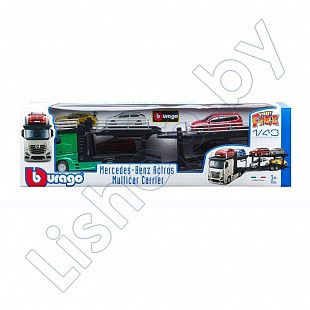 Автовоз Bburago Mercedes Benz Actros + машинка Bburago Ford Focus Combi (18-31456/18-31459) green