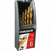 Набор сверл по металлу Diager 6 штук HSS TiN 707C