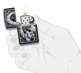 Зажигалка Zippo Skull Clock 29854 black matte
