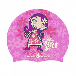 Шапочка для бассейна (плавания) детская Mad Wave Silicone Printed Junior Girl pink