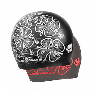 Шапочка для бассейна (плавания) взрослая Mad Wave Reverse Flora white/red