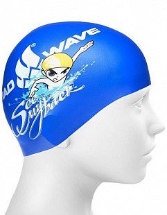 Шапочка для бассейна (плавания) детская Mad Wave C my back Junior blue