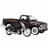 Масштабная модель автомобиля Maisto 1:24 HD Форд F-350 Супердьюти пикап (1999) с мотоциклом  в ассортименте (32181)