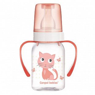 Бутылочка для кормления Canpol babies CUTE ANIMALS с ручками и узким горлышком 120 мл., 3 мес.+ (11/823) pink