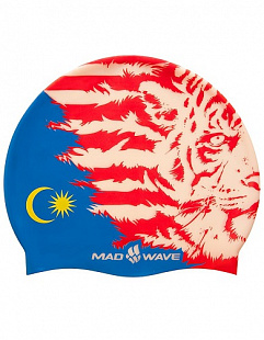 Шапочка для бассейна (плавания) взрослая Mad Wave MALAYSIA blue/red/white