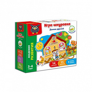 Игра-шнуровка с липучками Vladi Toys Домик друзей VT5303-01