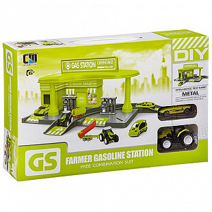 Набор заправочная станция, машина и трактор Г93577 green